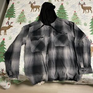 Trinity Coast Black and Gray Plaid Hooded Mens Top